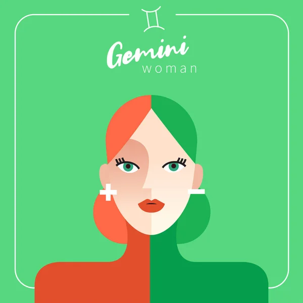 Gemini Girl Beautiful Woman Horoscope Sign Vector Illustration — Stock Vector