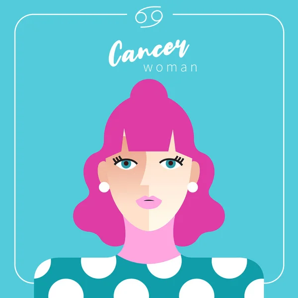 Cancer Girl Belle Femme Avec Signe Horoscope Illustration Vectorielle — Image vectorielle