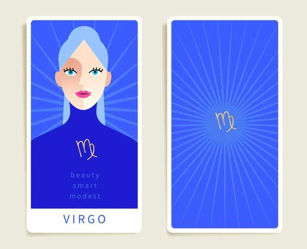 Maagd Mooie Vrouw Met Horoscoop Teken Sjabloon Voor Tarotkaarten Vectorillustratie — Stockvector