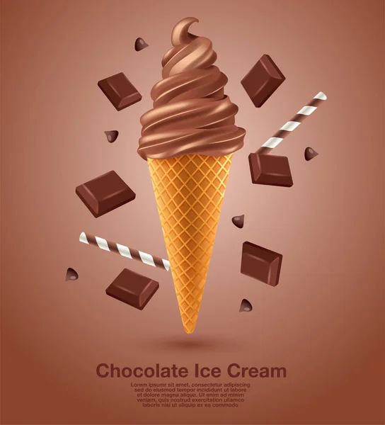 巧克力 调味软冰淇淋套装 矢量插图 — 图库矢量图片
