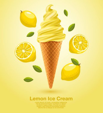 Limon: Aromalı yumuşak dondurma seti: vektör çizim