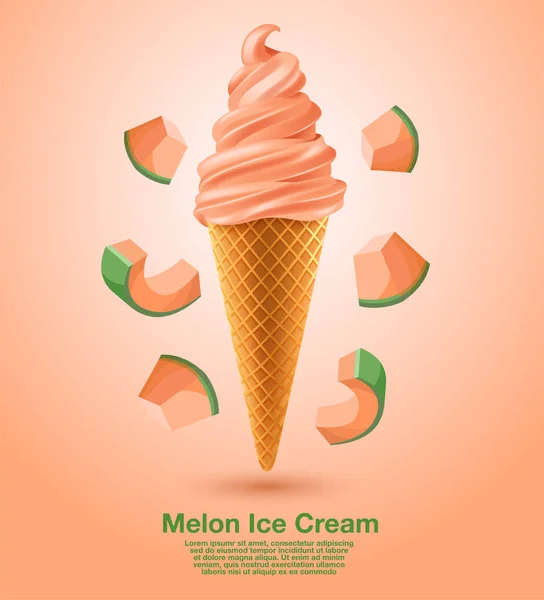 Melon Flavoured Soft Ice Cream Set Vector Illustration — Stock Vector