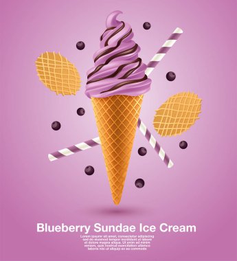 Yaban mersini dondurma yumuşak hizmet: Vektör çizim