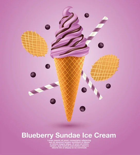 蓝莓圣代软服务 矢量插图 — 图库矢量图片