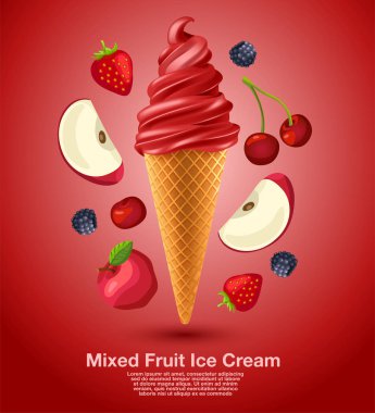 Karışık Meyve aromalı yumuşak dondurma seti: vektör çizim