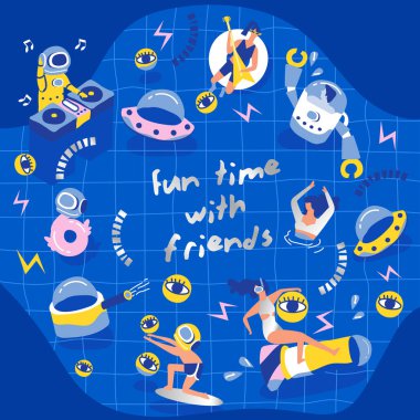 Havuzu zevk arkadaş parti Yüzme Havuzu zemin üzerine: vektör çizim