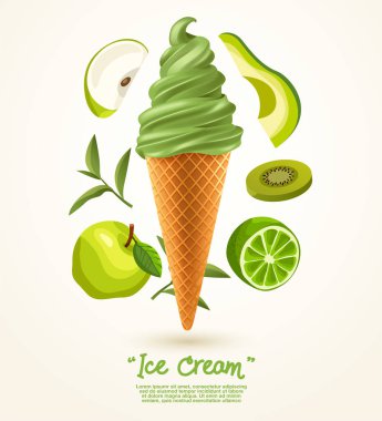 Aromalı Set izole beyaz arka plan üzerinde yumuşak dondurma: vektör çizim