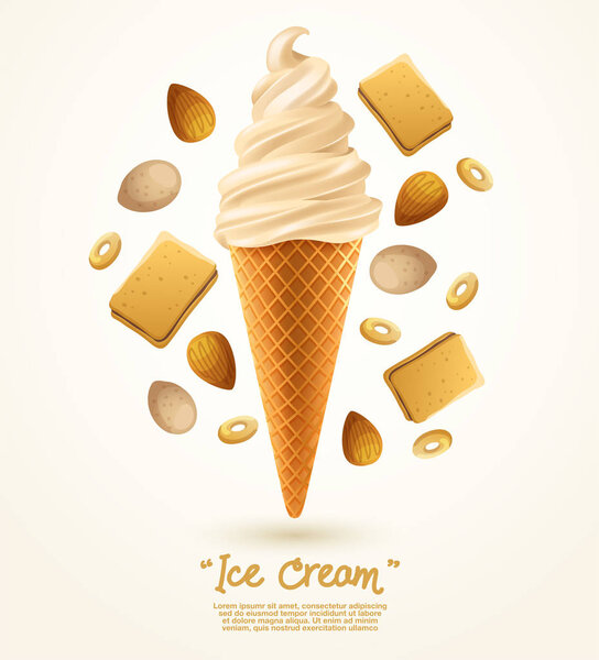 Flavored Soft Ice cream Set isolated on white background : Vector Illustration