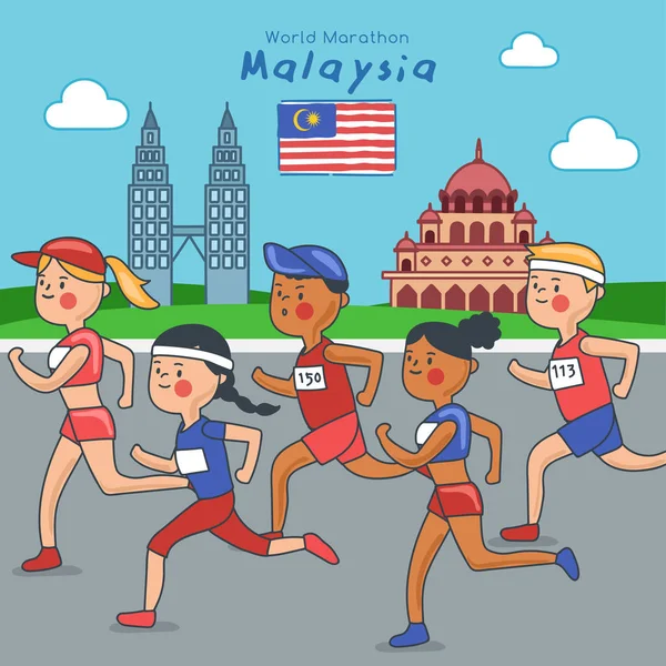 Marathon Lopers Lopen Toeristische Attractie Achtergrond Vector Illustratie — Stockvector