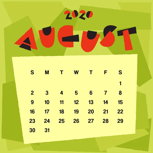 Vorlage Für Kalender 2020 Monatskalender Mit Abstraktem Hintergrund Vektorillustration — Stockvektor