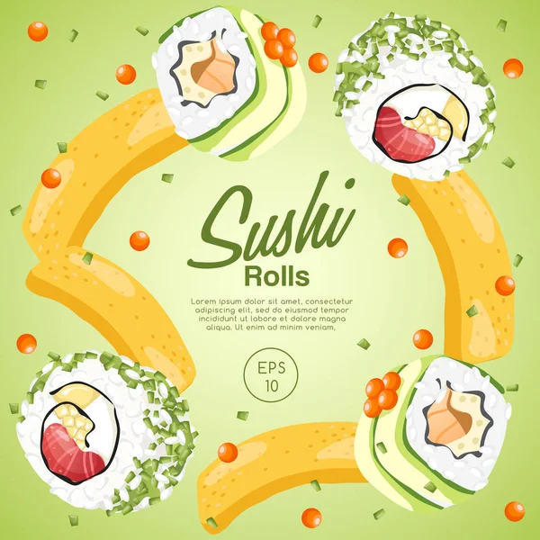 Conjunto Comida Japonesa Sushi Rolls Ilustração Vetorial —  Vetores de Stock