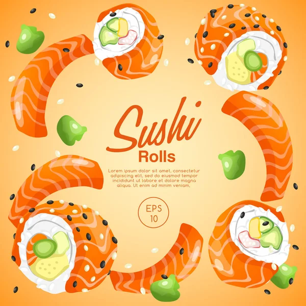 Sada Japonských Potravin Sushi Rolls Vektorový Obrázek — Stockový vektor
