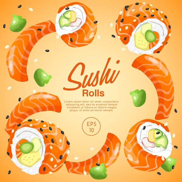 Ensemble Nourriture Japonaise Rouleaux Sushi Illustration Vectorielle — Image vectorielle