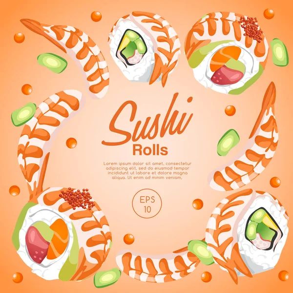 Conjunto Comida Japonesa Sushi Rolls Ilustração Vetorial — Vetor de Stock