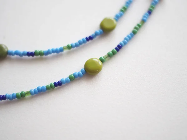 Bracelet Necklace Mixed Beads Isolated White Background Blurred Soft Focus — Stock Photo, Image