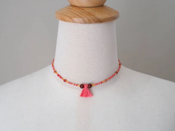 Mixed Bead Necklace White Fabric Mannequin — Stock Photo, Image