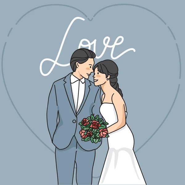 Couple Doux Avec Style Dessiné Main Isolé Sur Fond Pastel — Image vectorielle