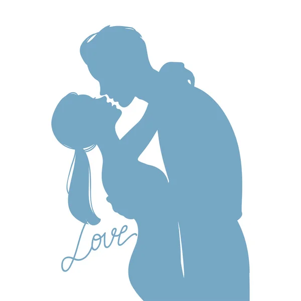 Silhouette Jeune Couple Passionné Embrassant Isolé Sur Fond Blanc Illustration — Image vectorielle