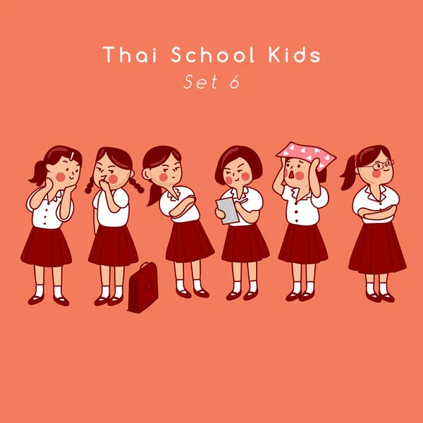 Група Тайських Дітей Середньої Школи Ізольовані Задньому Плані Векторна Ілюстрація — стоковий вектор