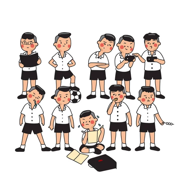 Grupp Thailändska Gymnasie Elever Isolerade Bakgrund Vektor Illustration — Stock vektor