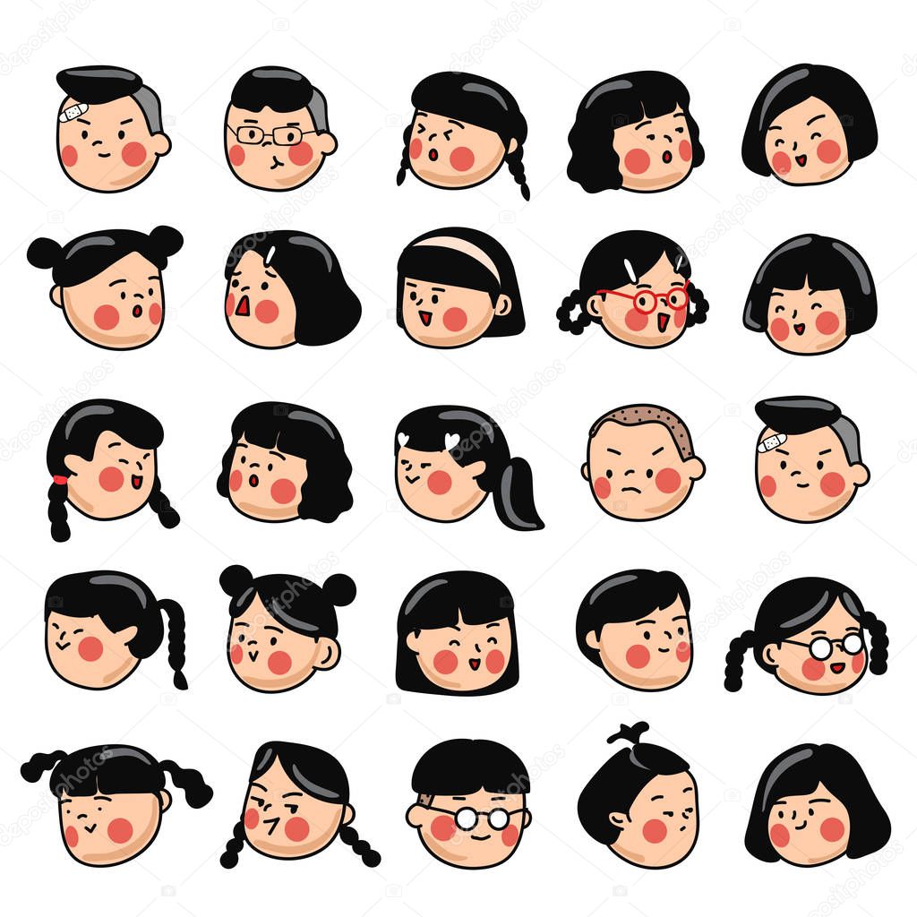 Boys and girls facial emotions set isolated on background : Vector Illustration