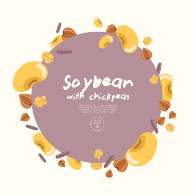Pastel arka planda izole tahıl taneleri ile Soya fasulyesi : Vektör İllüstrasyon