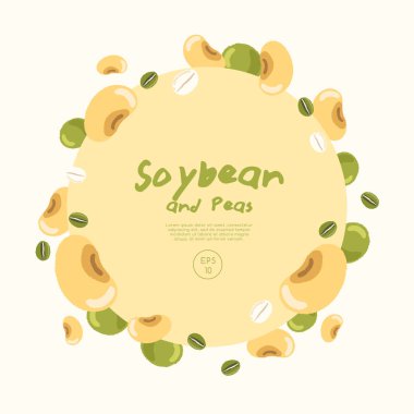 Pastel arka planda izole tahıl taneleri ile Soya fasulyesi : Vektör İllüstrasyon