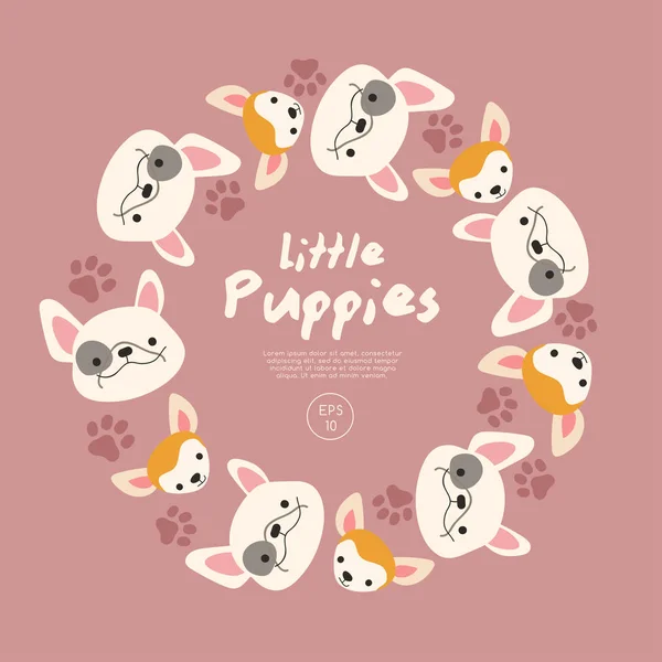 Set Puppy Faces Isolated Pastel Background Vector Illustration — Stock Vector