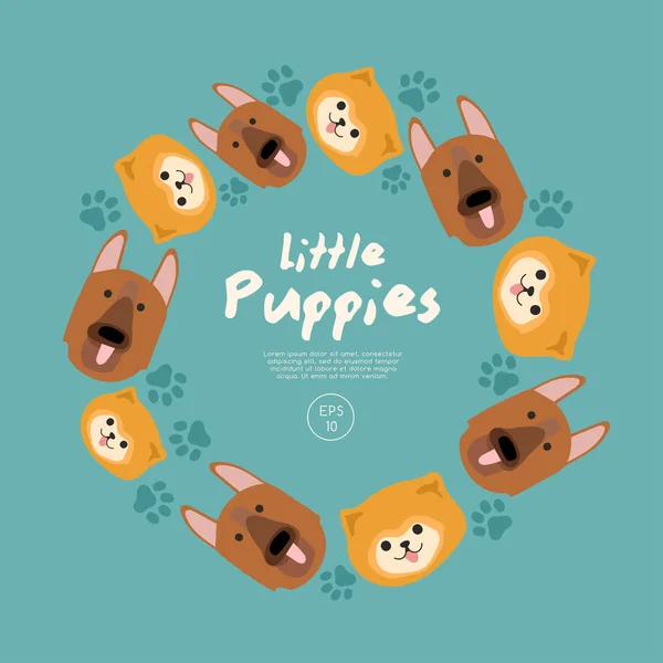 Set Wajah Puppy Terisolasi Latar Belakang Pastel Vector Illustration - Stok Vektor