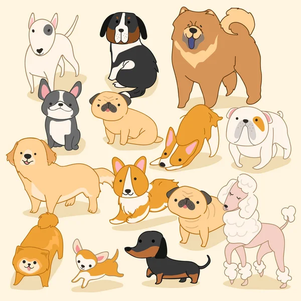 Conjunto Cachorros Aislados Sobre Fondo Pastel Vector Illustration — Vector de stock