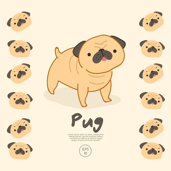 Set Puppies Diisolasi Pada Latar Belakang Pastel Vector Illustration - Stok Vektor