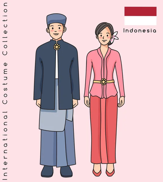 Geleneksel Giysiler Ile Sevimli Asya Çift Vektör Llüstrasyon — Stok Vektör