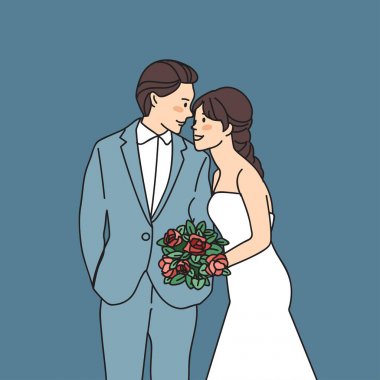 Gelin ve damat mavi arka plan üzerinde izole : Vektör İllüstrasyon