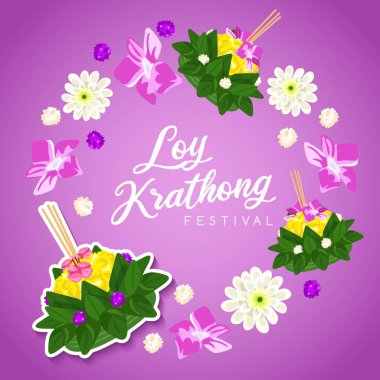 Loy Krathong, Tay Geleneksel Festival Kart Şablonu : Vektör İllüstrasyon