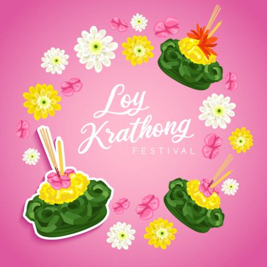 Loy Krathong, Tay Geleneksel Festival Kart Şablonu : Vektör İllüstrasyon