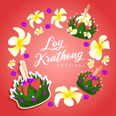 Loy Krathong, Tay Geleneksel Festival Kart Şablonu : Vektör İllüstrasyon