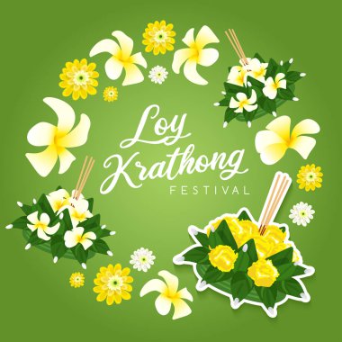 Loy Krathong, Tay Geleneksel Festival Kart Şablonu : Vektör İllüstrasyon