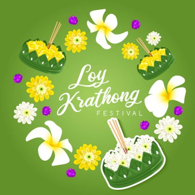 Loy Krathong, Tay Geleneksel Festival Kart Şablonu : Vektör İllüstrasyon
