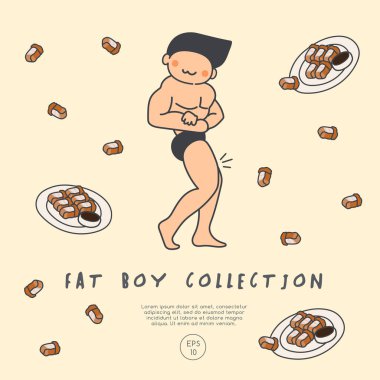 Sağlıksız gıdalarla çevrili kaslı adam : Vektör İllüstrasyon