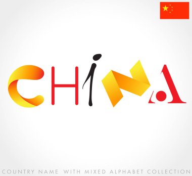 Beyaz arka planda yalıtılmış karışık alfabeleri olan ülke adı : Vektör Çizimi