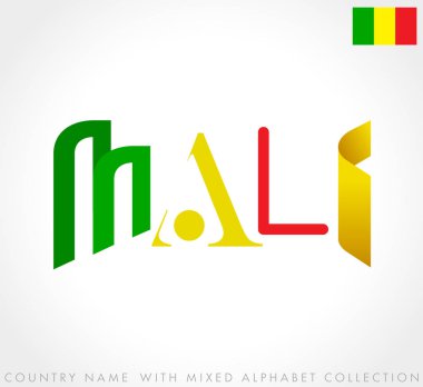 Beyaz arka planda yalıtılmış karışık alfabeleri olan ülke adı : Vektör Çizimi
