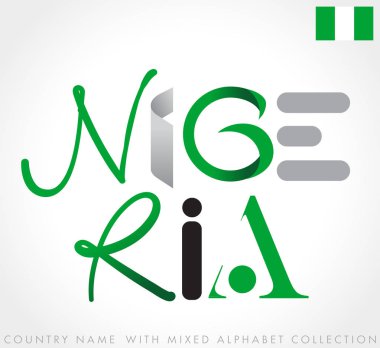 Beyaz arka planda yalıtılmış karışık alfabeleri olan ülke adı : Vektör Çizimi