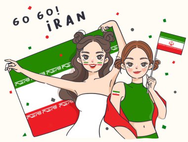 Ulusal bayrak taşıyan iki güzel kız: Vektör İllüstrasyonu