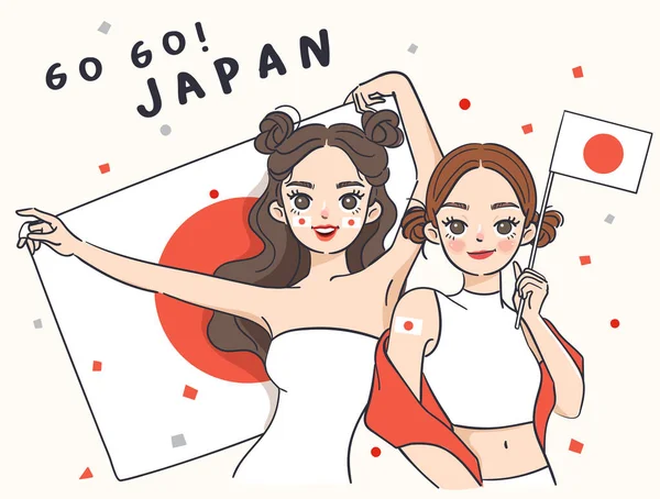 Dua Gadis Cantik Memegang Bendera Nasional Vector Illustration - Stok Vektor