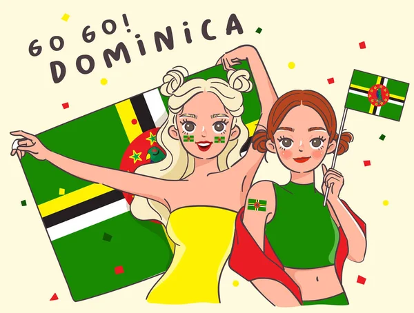 Dos Chicas Bonitas Sosteniendo Bandera Nacional Vector Ilustración — Vector de stock