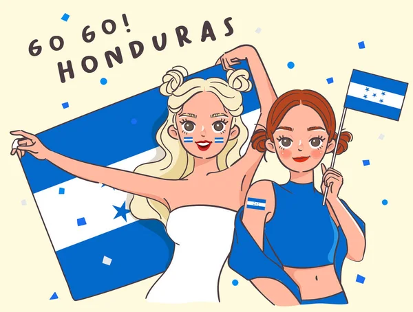 Duas Meninas Bonitas Segurando Bandeira Nacional Vetor Ilustração —  Vetores de Stock