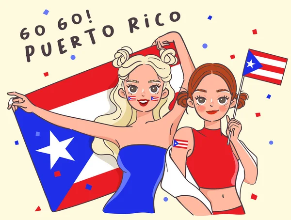 Duas Meninas Bonitas Segurando Bandeira Nacional Vetor Ilustração —  Vetores de Stock