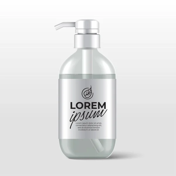 Realistische Plastic Flessen Met Pompdispenser Voor Huidverzorging Douchegel Shampoo Crème — Stockvector