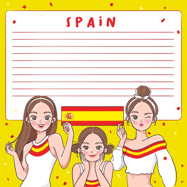 Plantilla Cuaderno Con Chicas Bonitas Con Bandera Nacional Vector Illustration — Vector de stock