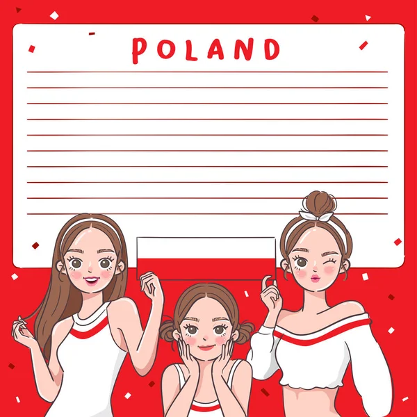 Plantilla Cuaderno Con Chicas Bonitas Con Bandera Nacional Vector Illustration — Archivo Imágenes Vectoriales